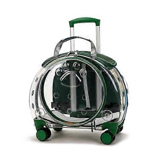 Pet travel trolley, wheeled pet carrier, transparent, hardsided with ventilation (Color: Red)