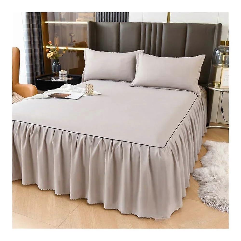 1 x solidcolor bed skirt with lace, fitted sheet with ruffles, Queen/King (light gray) Ref: 4215