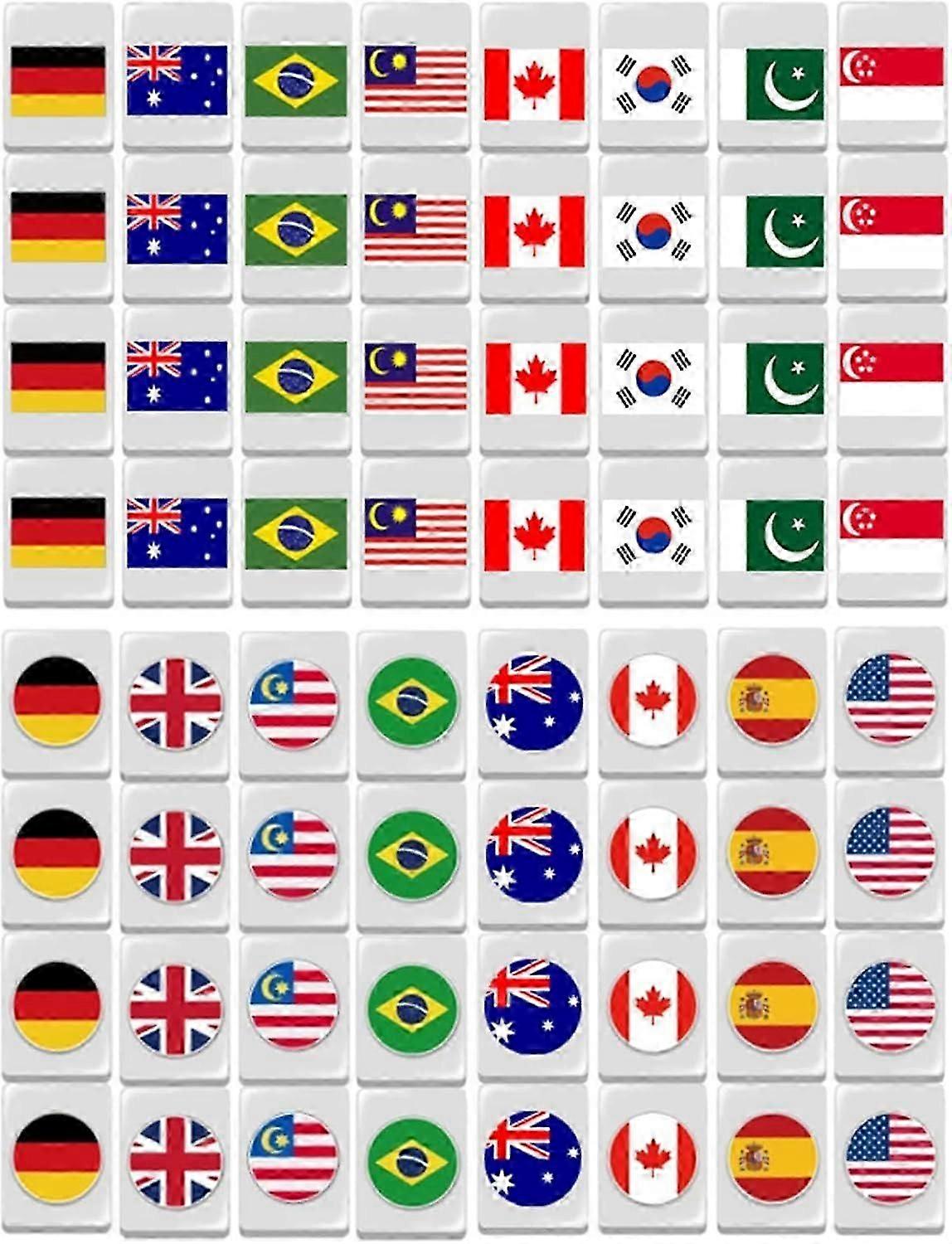 Mahjong Game Set, 24mm Flag Pattern Mahjong Tile Set with 64 Tiles, Reusable