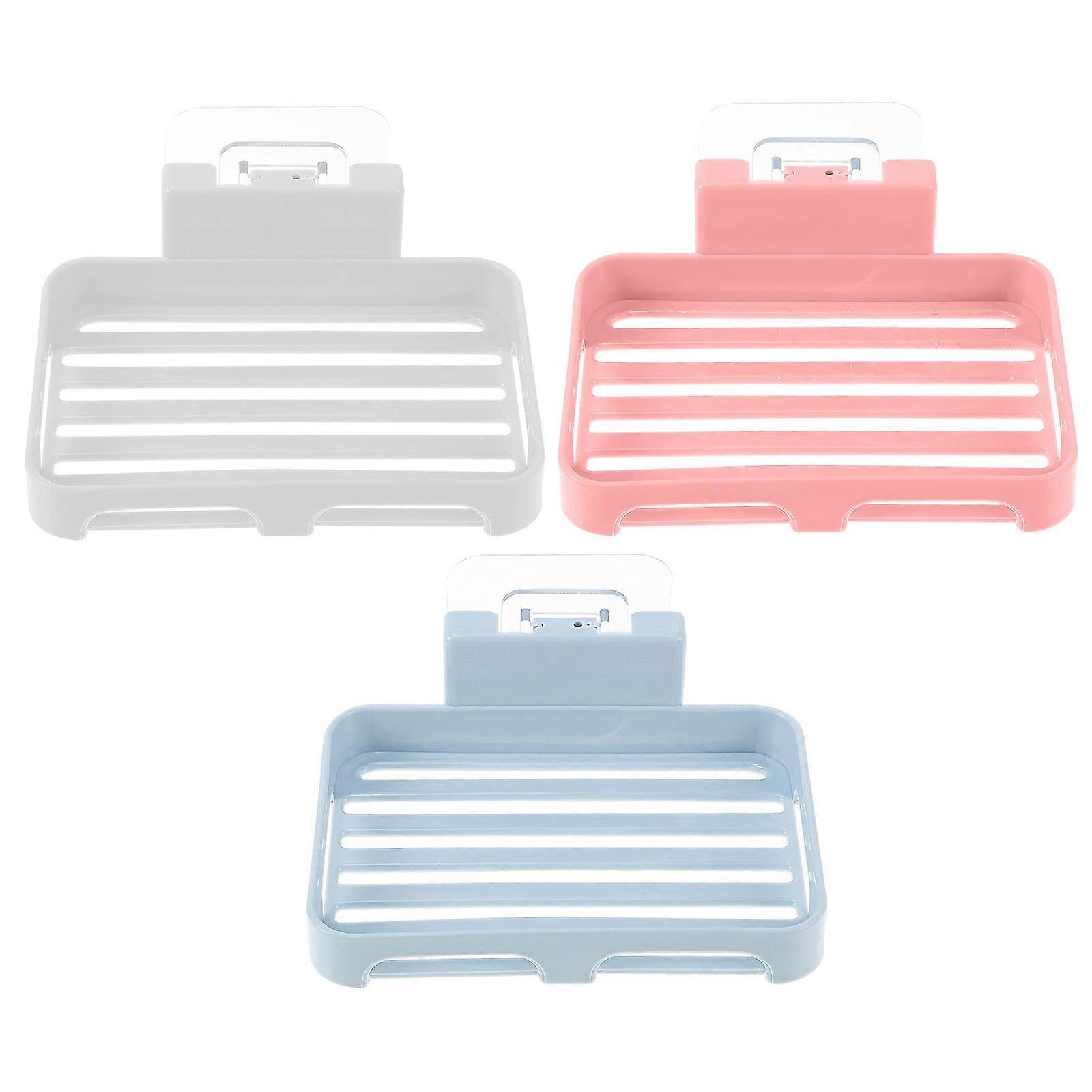 Soap Dish Storage Rack Kitchen Accessories Square Solid Color PP Material Daily Use Homeowners 3Pcs