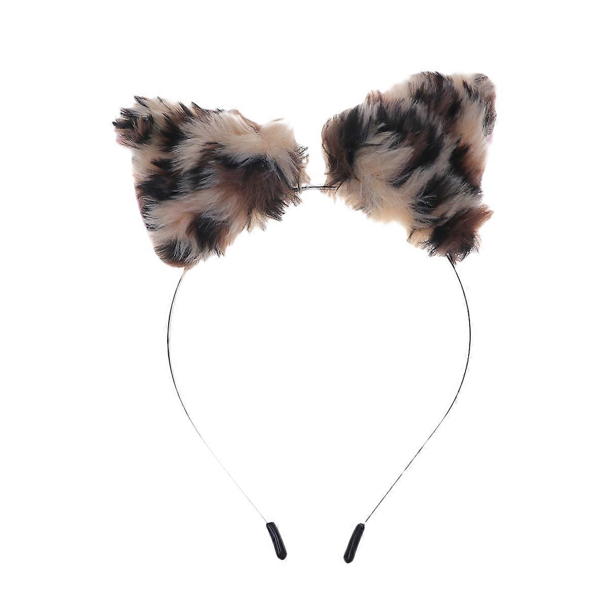 Leopard Print Cat Ear Headband for Party and Performance Made of Metal and Plush Lightweight and Firm Fit 6.5 Inches