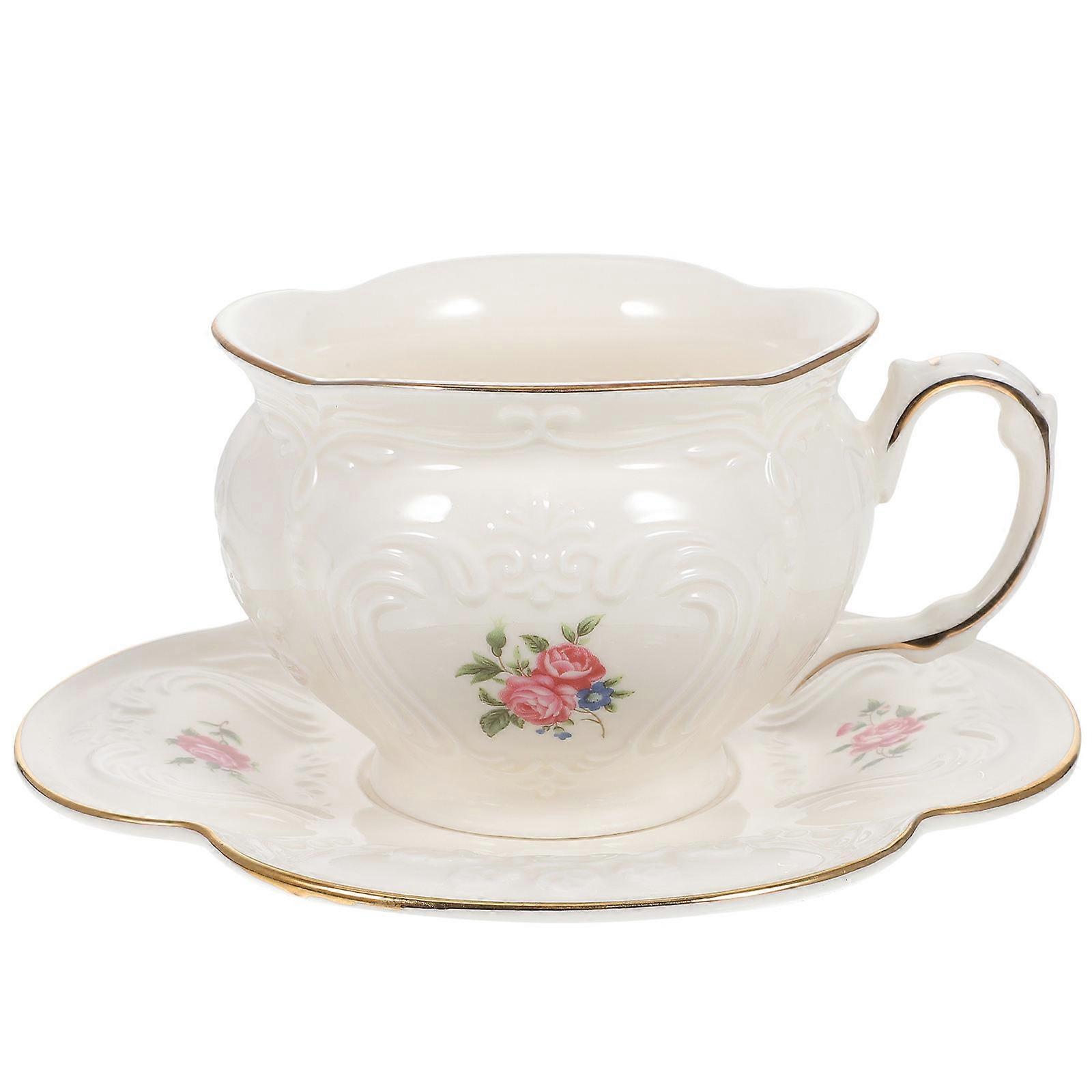 Elegant Tea Cup Set with Saucer and Ergonomic Handle, Floral Pattern for Coffee and Tea Lovers