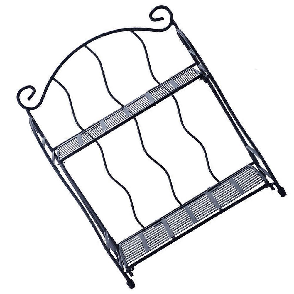 Black Metal Twolayer Storage Rack for Home Use Desktop Bracket 7.87x4.72x5.91Inches