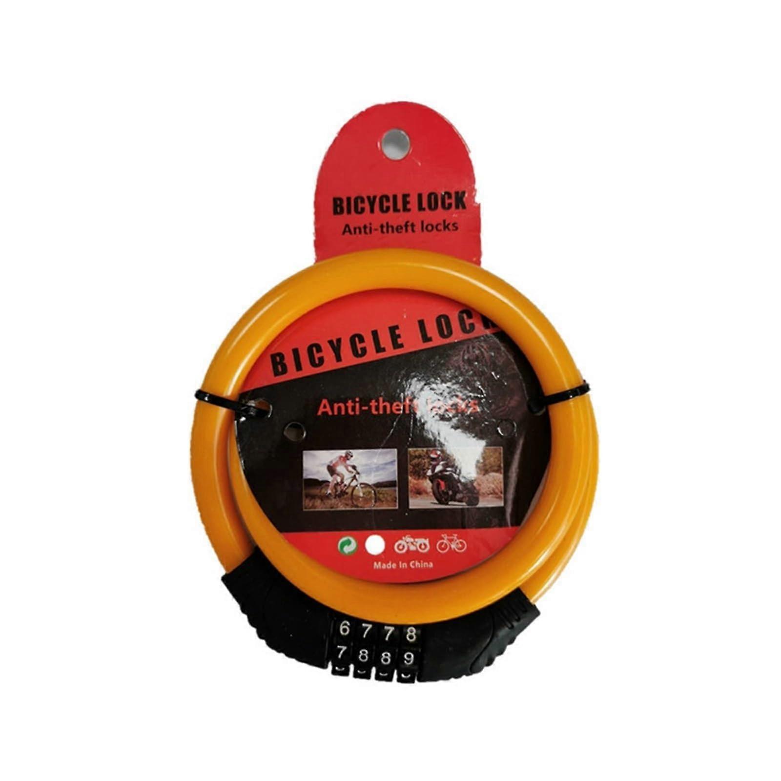 Bike lock. 4digit, robust bicycle security lock, combination code, bike lock, password, resettable padlock, bicycle accessory orange.