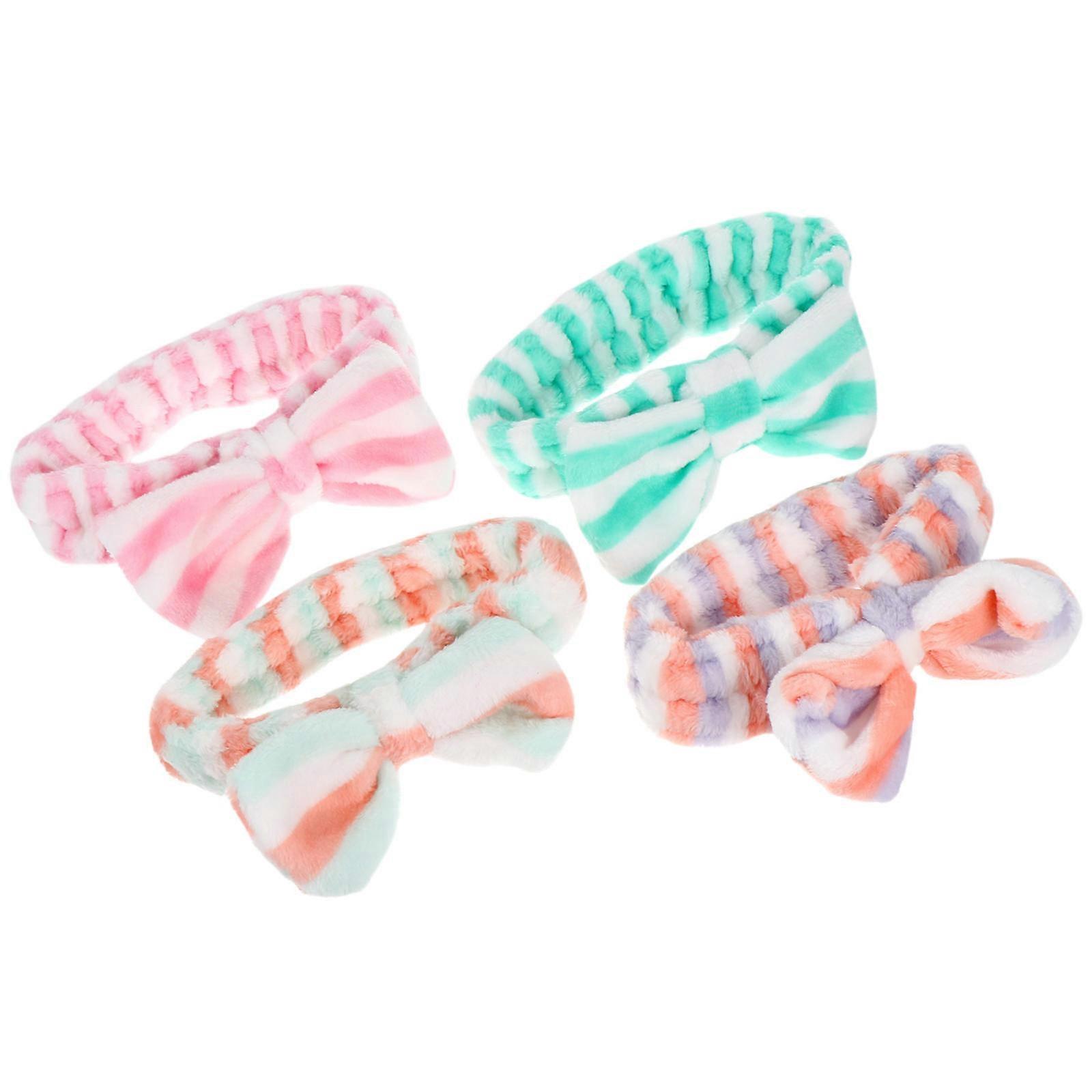 Assorted Color Bowknot Hair Band For Daily Use Makeup Removal 4Pcs Elastic