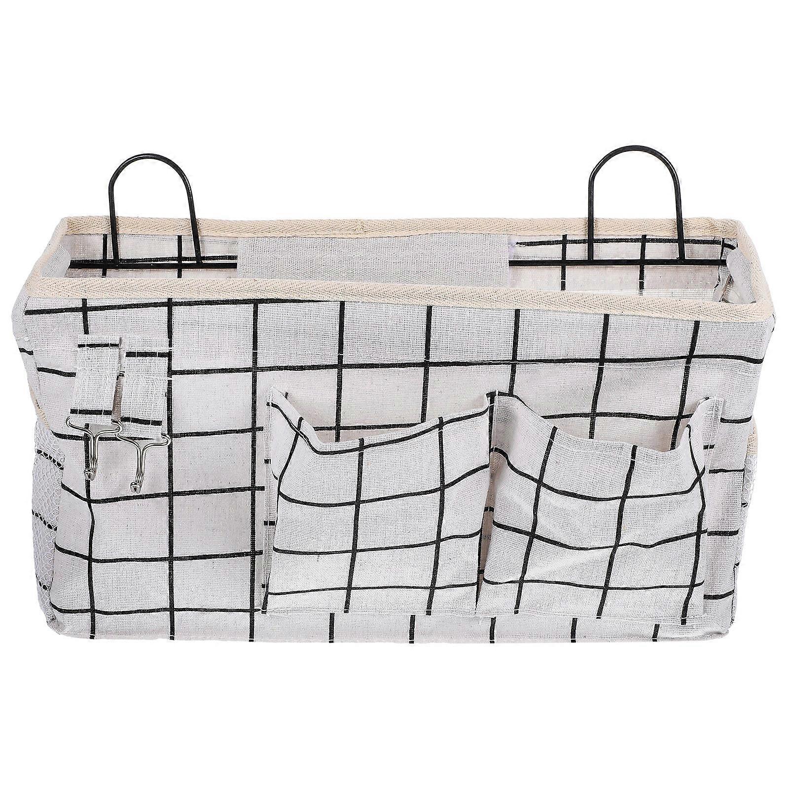 White Linen Wall Hanging Basket for Storage with Large Capacity and Pockets 12.5 x 9.5 x 5 inches