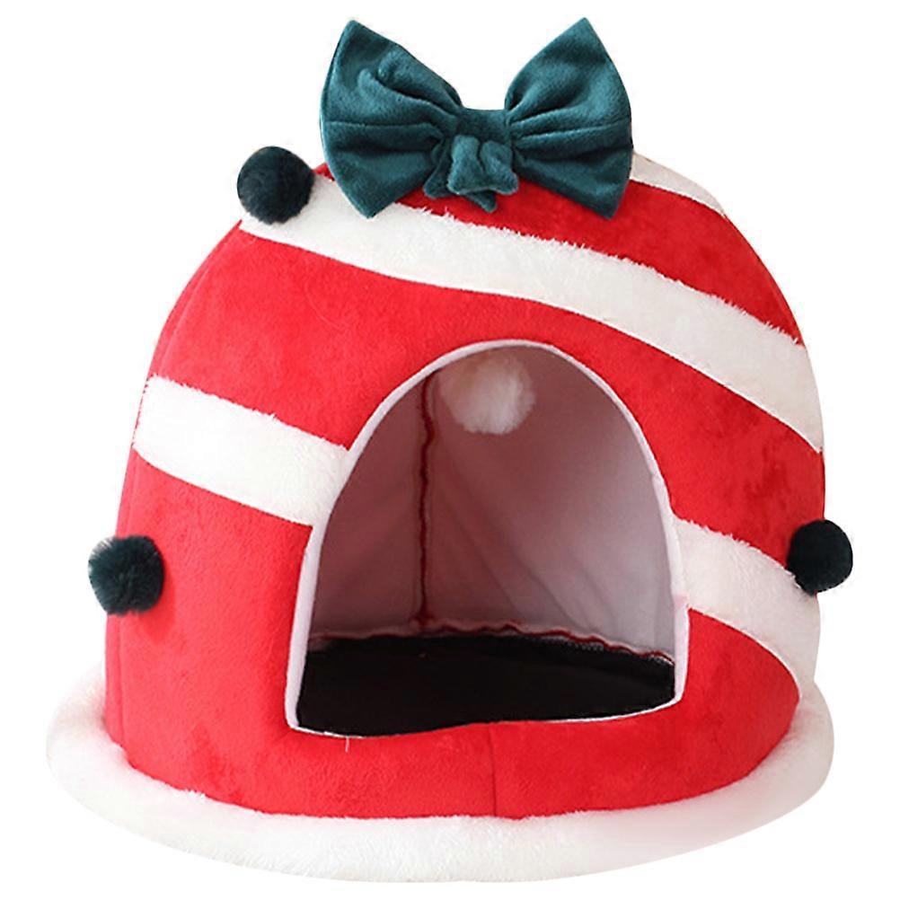 Red Christmas Cat Bed Cave Nest For Small Dog And Bunny Use 36X36X36CM 1Set