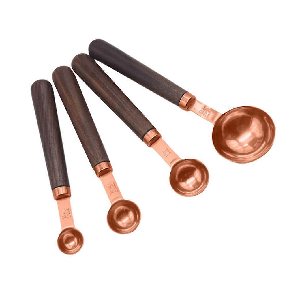 Premium Stainless Steel Measuring Spoon Set with Walnut Handle for Kitchen Baking 4pcs