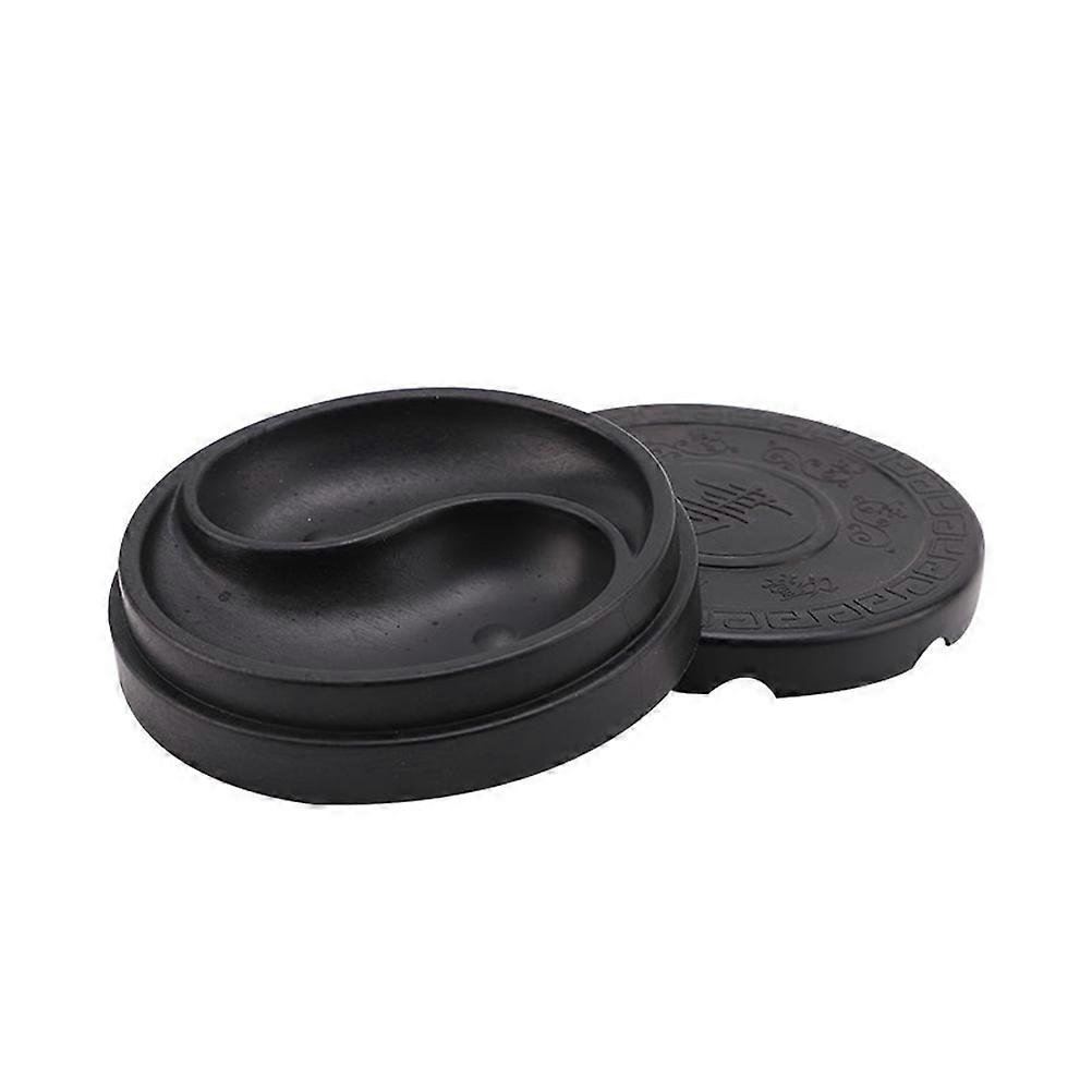 Black Traditional Inkslab with Inkstick for Calligraphy and Ink Use, Practical PP Material, Tai Chi Shape, 3pcs