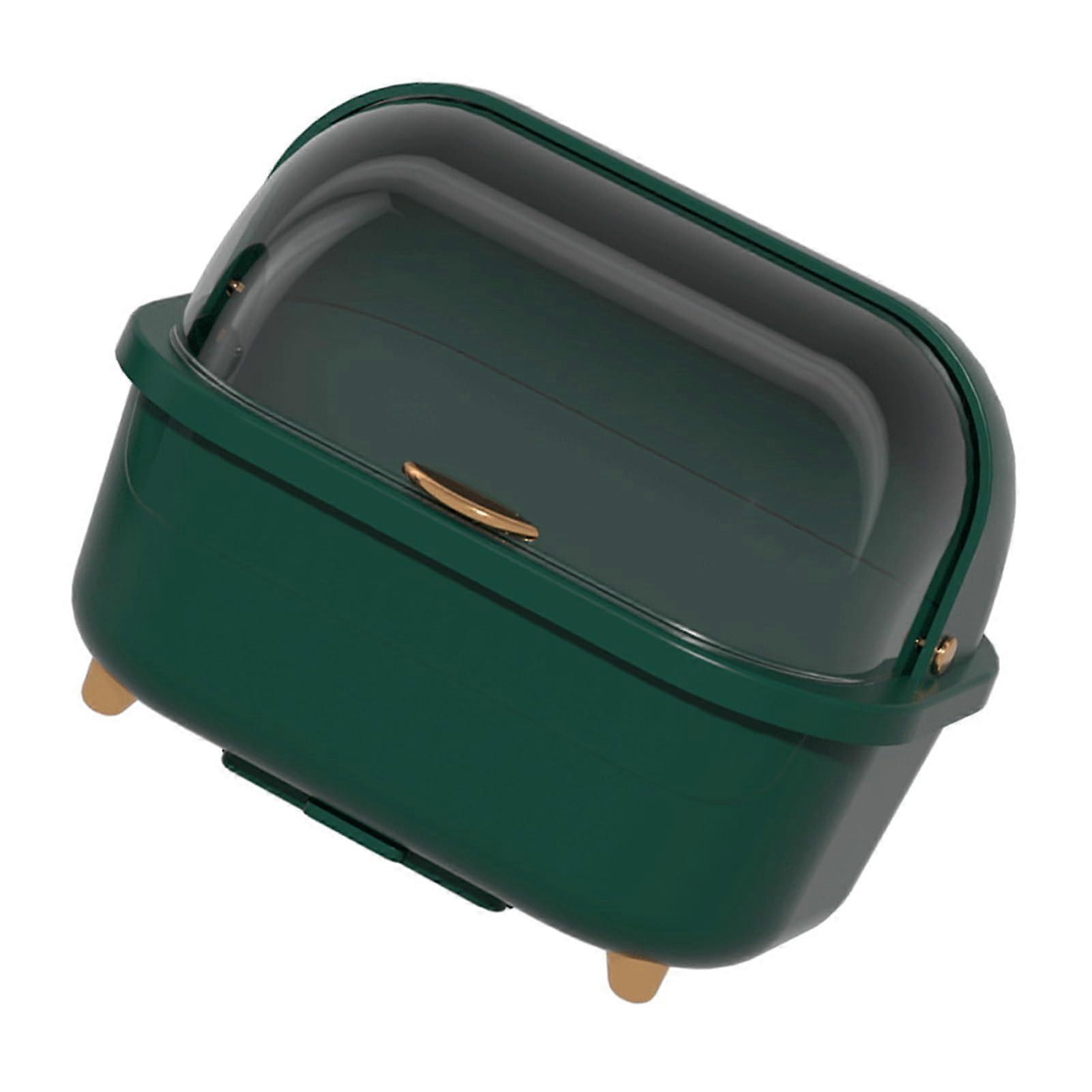 Kitchen Dish And Utensil Storage Box With Lid Green Size L Organizer For Dishes And Cutlery Space-Saving Drying Stand