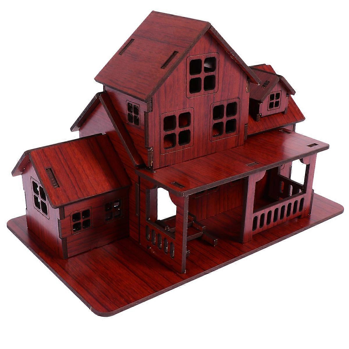 Diy Assembly Toys Mini House Furniture Toys School Handicraft Fun Manipulative Ability Improvement 27X16X17cm Brown 1Pack