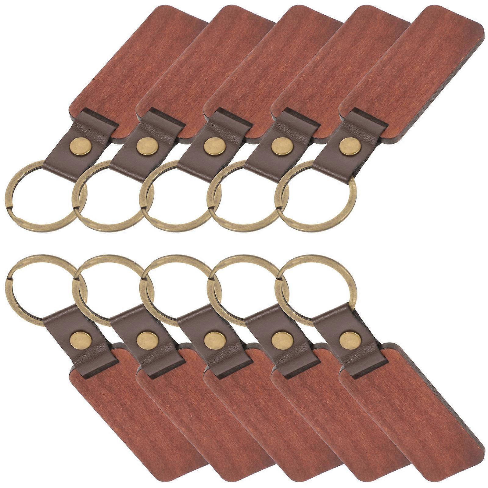 10Pcs Blank Key Ring Key Chain For Key Organization Travel Office Decorative Rustic Style Brown 11X2.7X0.4CM