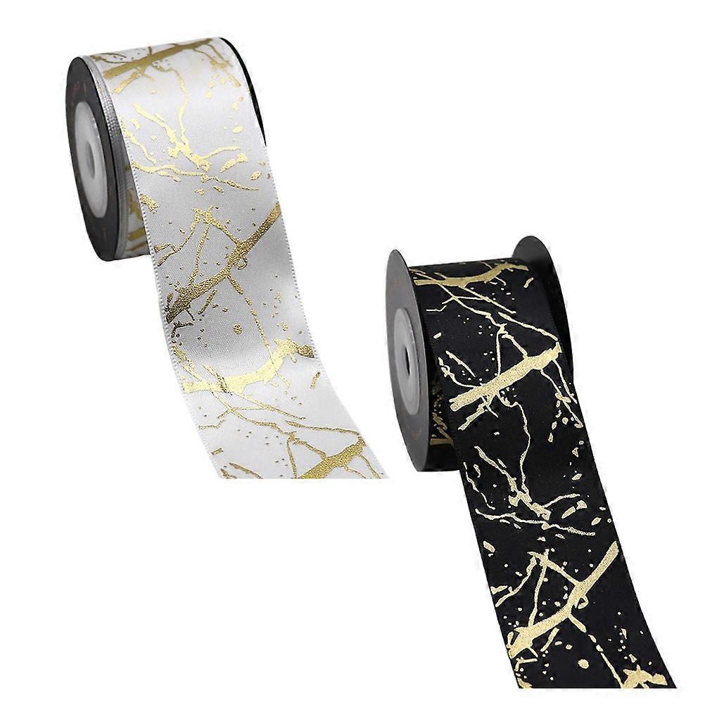 Ribbon For Wrapping Gift Packaging With Bronzing Design 38mm Wide Black Color 2 Rolls For Cakes And Parties