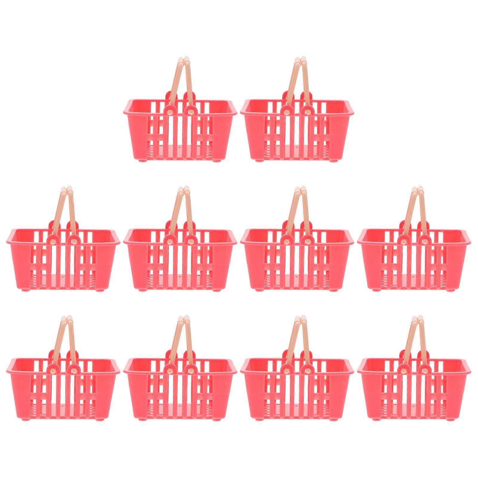 Mini Tote Baskets for Kids Made of Durable Plastic in Red Color Great for Play House and Decoration Use 10 Pieces