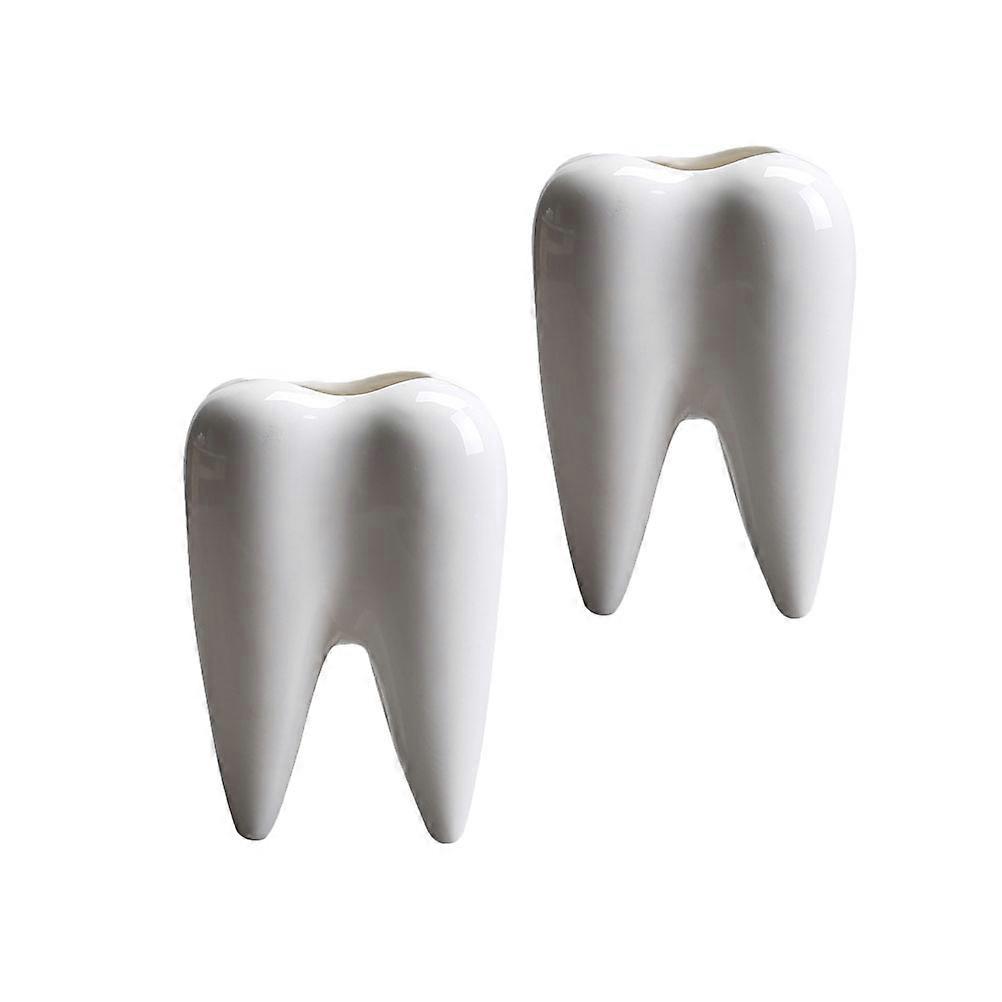 Succulent Flowerpot Ceramic Decorative Tooth Shape Storage Container Office Decoration 2 Pcs