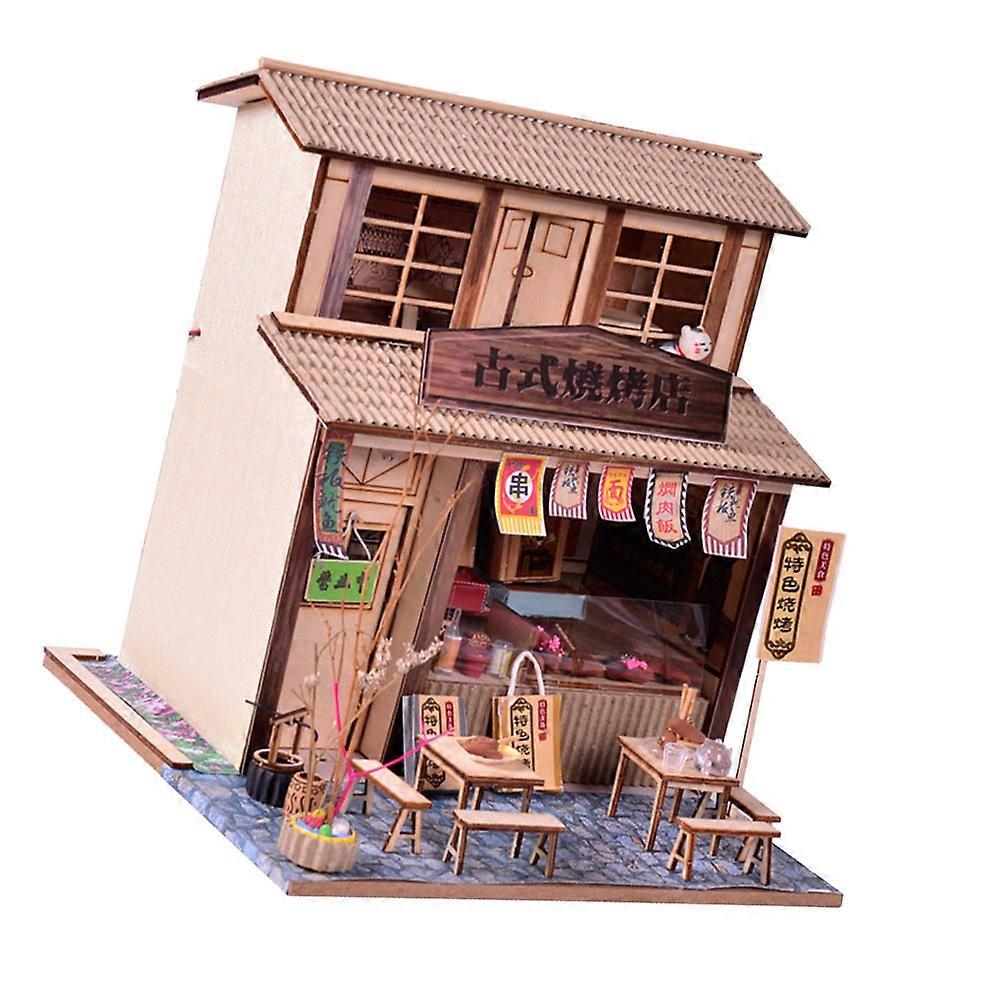 It looks like you're referring to a product listing or title for a **DIY wooden house puzzle kit** that resembles a **Chinese barbecue shop**. This