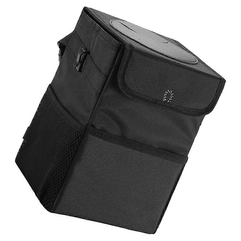 Collapsible Car Trash Bin with Lid for Cars, Trucks, SUVs – Foldable Auto Garbage Can with Side Pocket for Compact Storage and Easy Cleanup