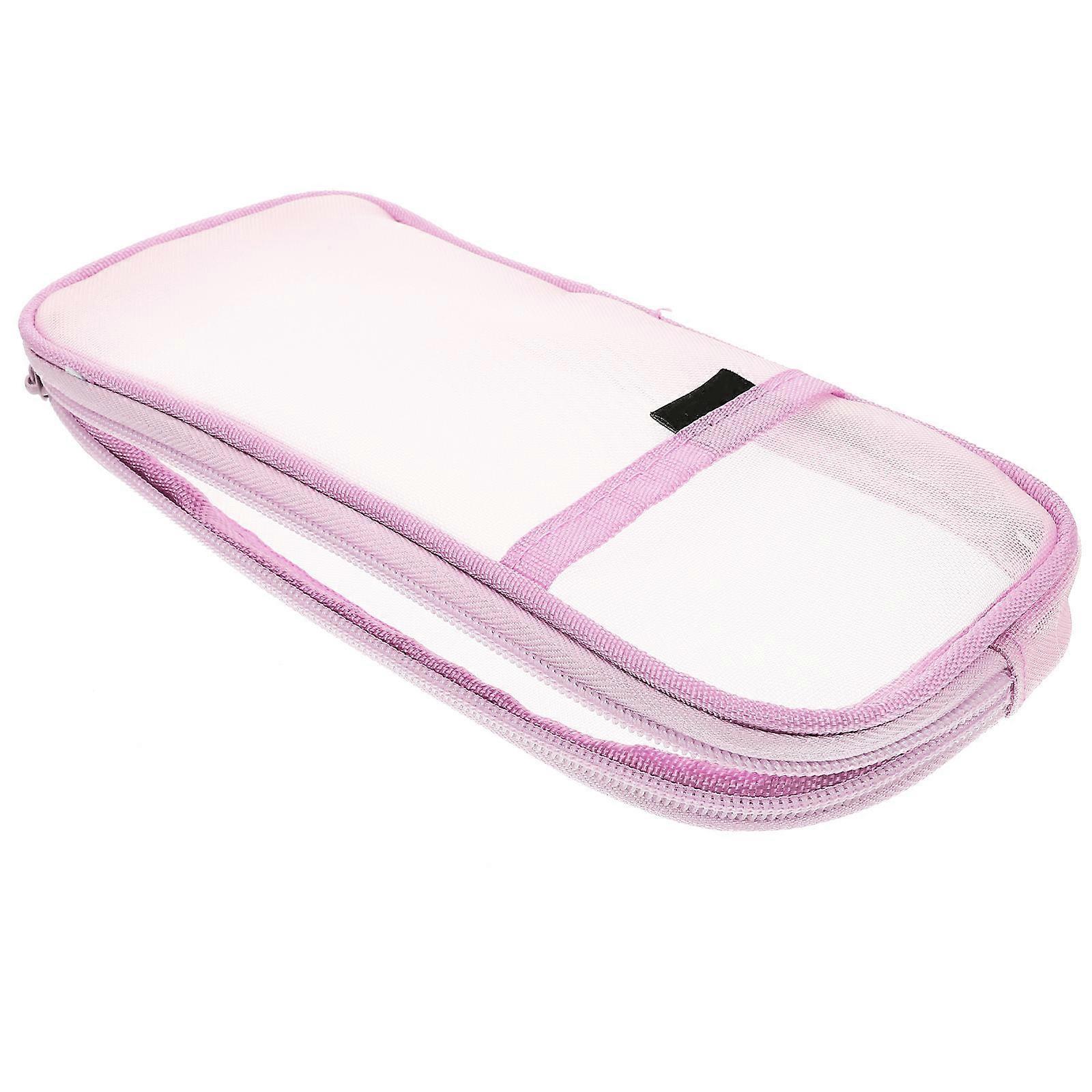 Practical Portable Large Pen Pouch For School Office Use In Pink Fabric Featuring Zipper Closure 1Pack