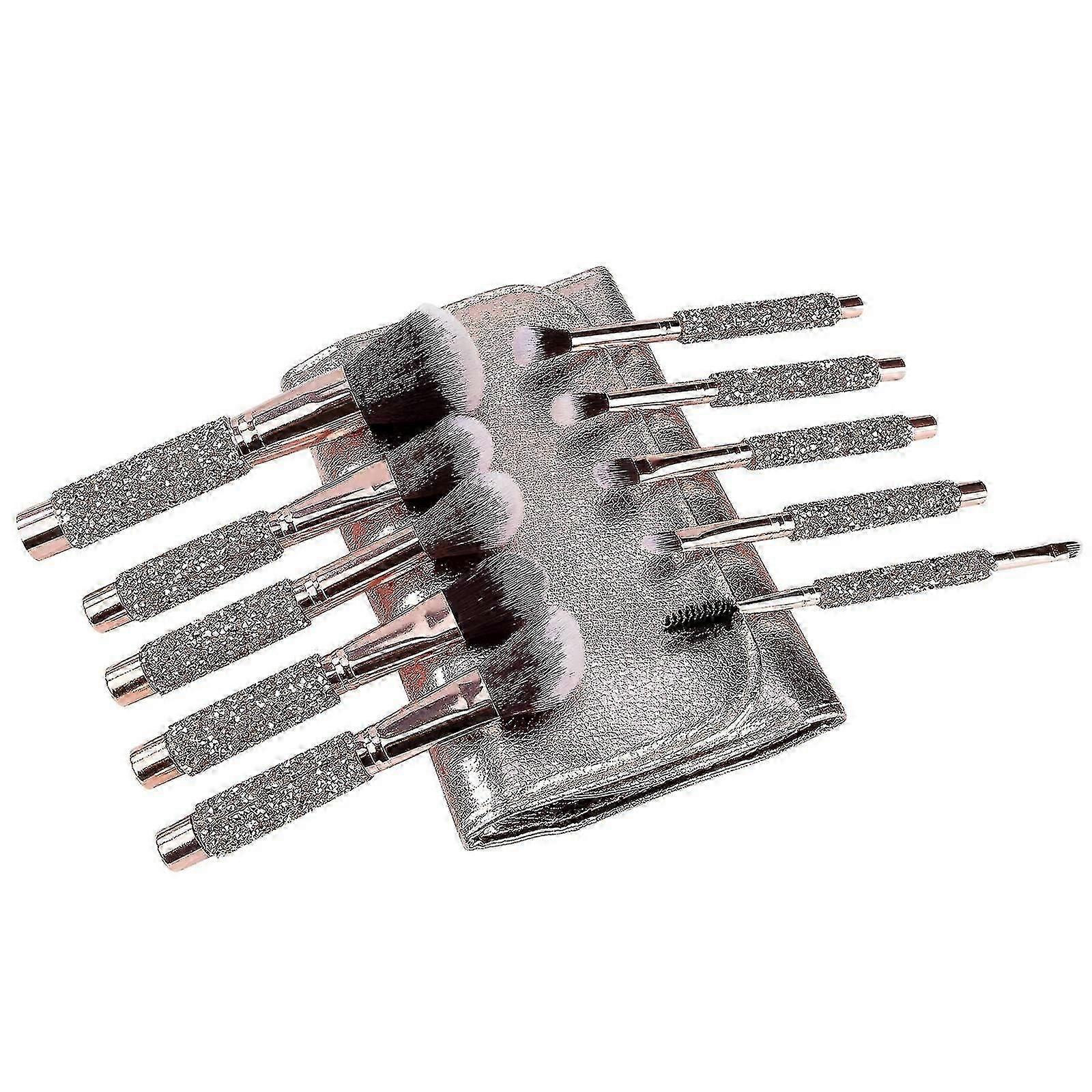 Set Of 10 Makeup Brushes With Diamond-studded Handle