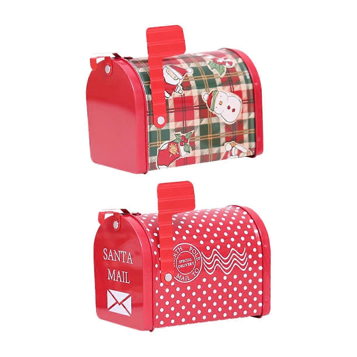Pack of 2 Red Decorative Candy Boxes Small Envelope Tins for Christmas Gifts Biscuit Storage Iron Letter Holders