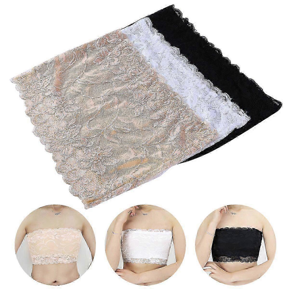 "TINKSKY 3 قطع نسائي دانتيل زهري مطاطي بدون حمالات انظر من خلال أنبوب باندو مع حمالة صدر - الحجم"