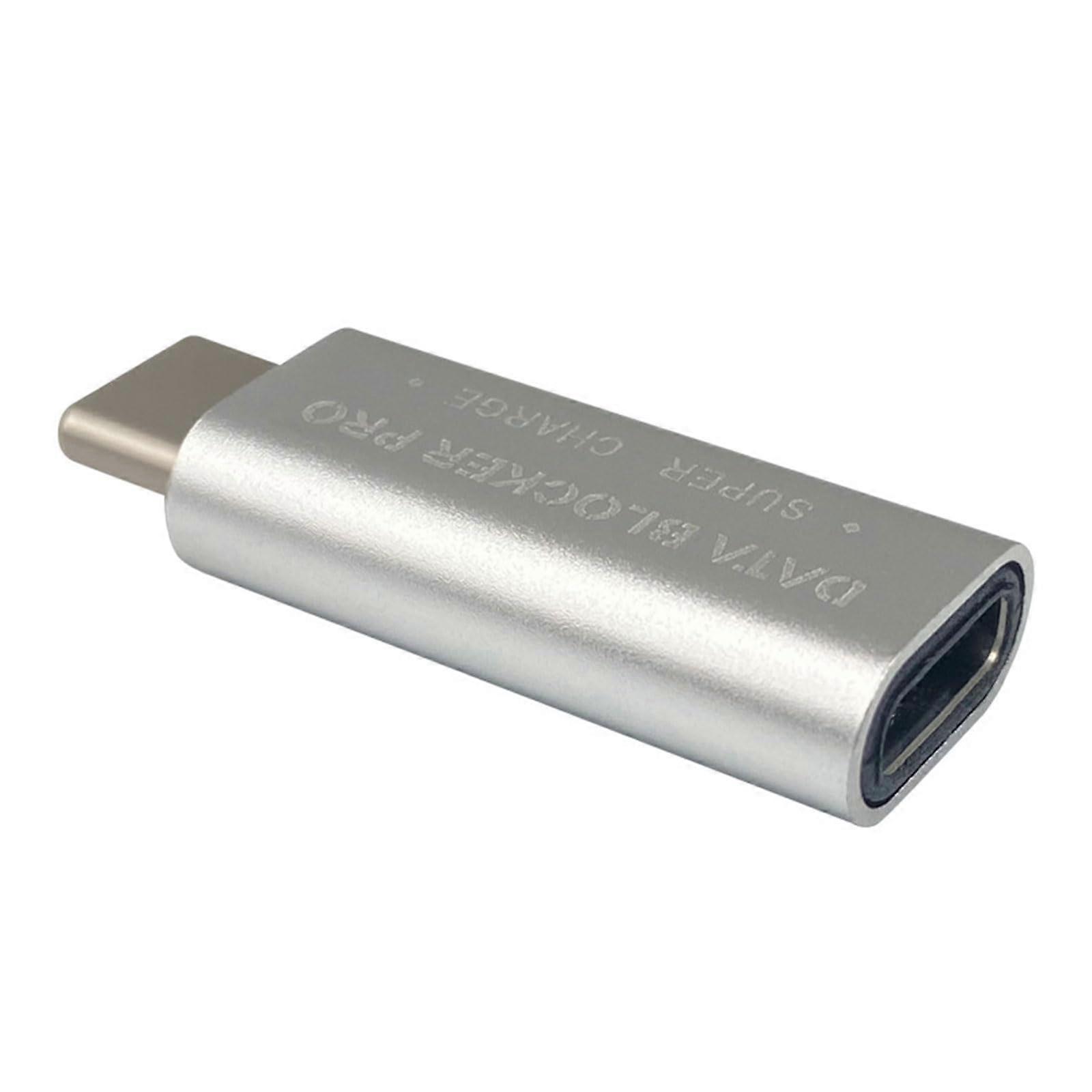 USB C Data Blocking Male To Female Adapter Silver, Quick Charge Safe For Electronic Devices, No Data Leakage