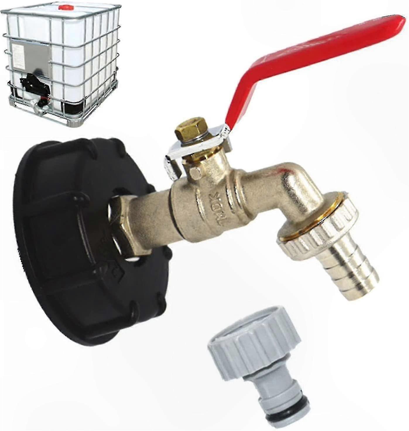 IBC Tank Drain Adapter with 1/2" Hose Connector, S60x6 Thread, Garden Tap Compatible, Durable Tank Connector (Single Unit)