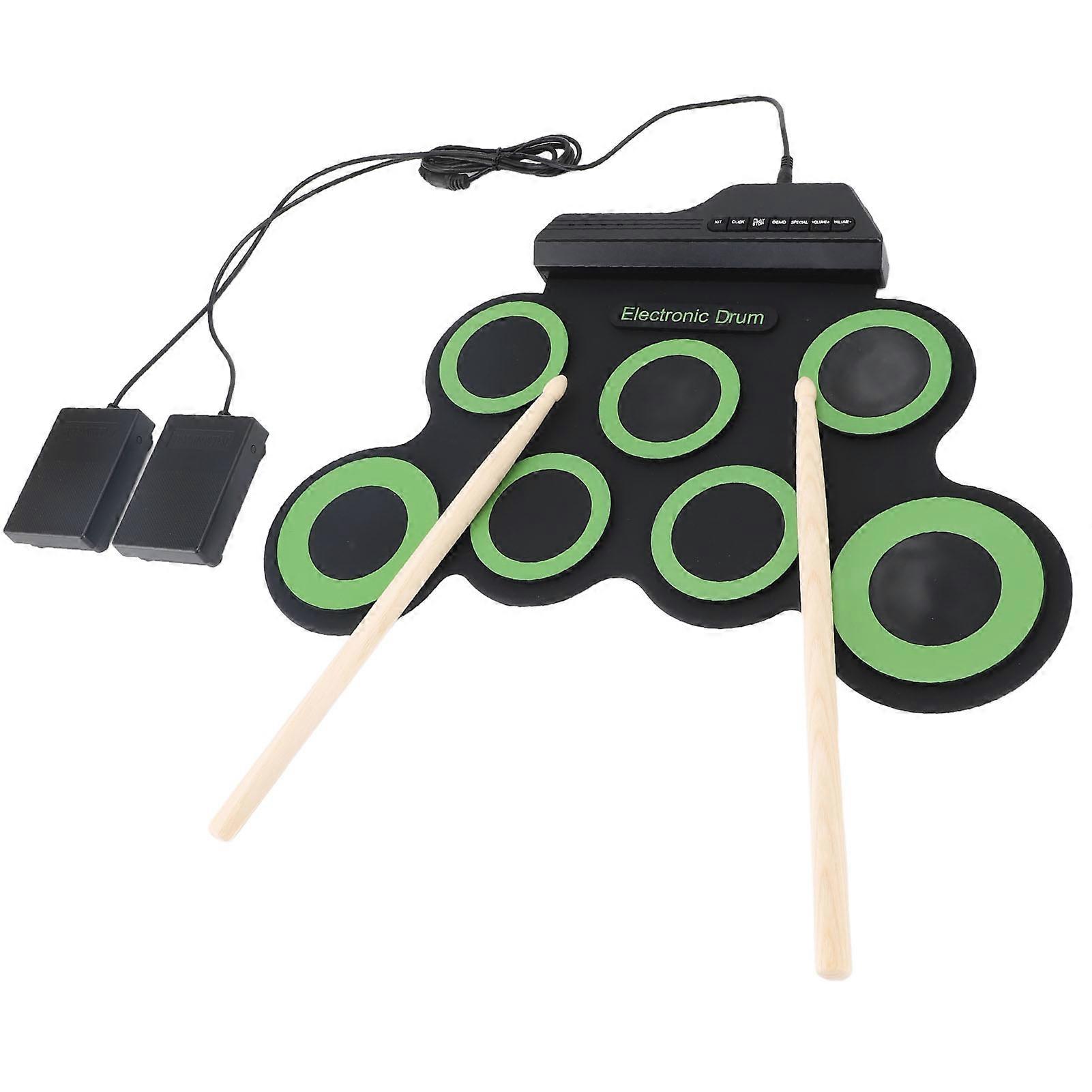 Electronic Drum Pad with 7 Practice Pads Headphone Jack Foldable Silicone Roll Up Drum with Pedal 