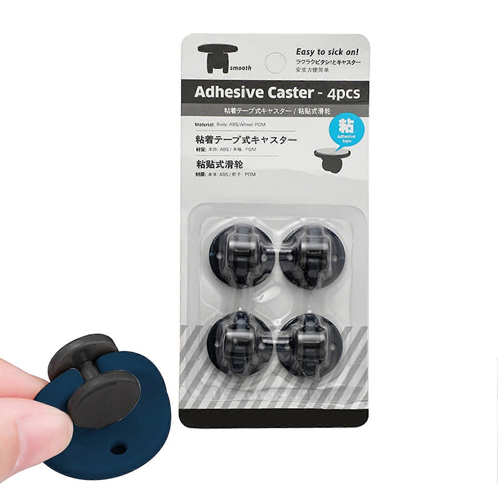 Mini Caster Wheels, 4 Pack, Adhesive NonSwivel Caster Wheels for Easy Moving of Storage Boxes and Cabinets, Blue