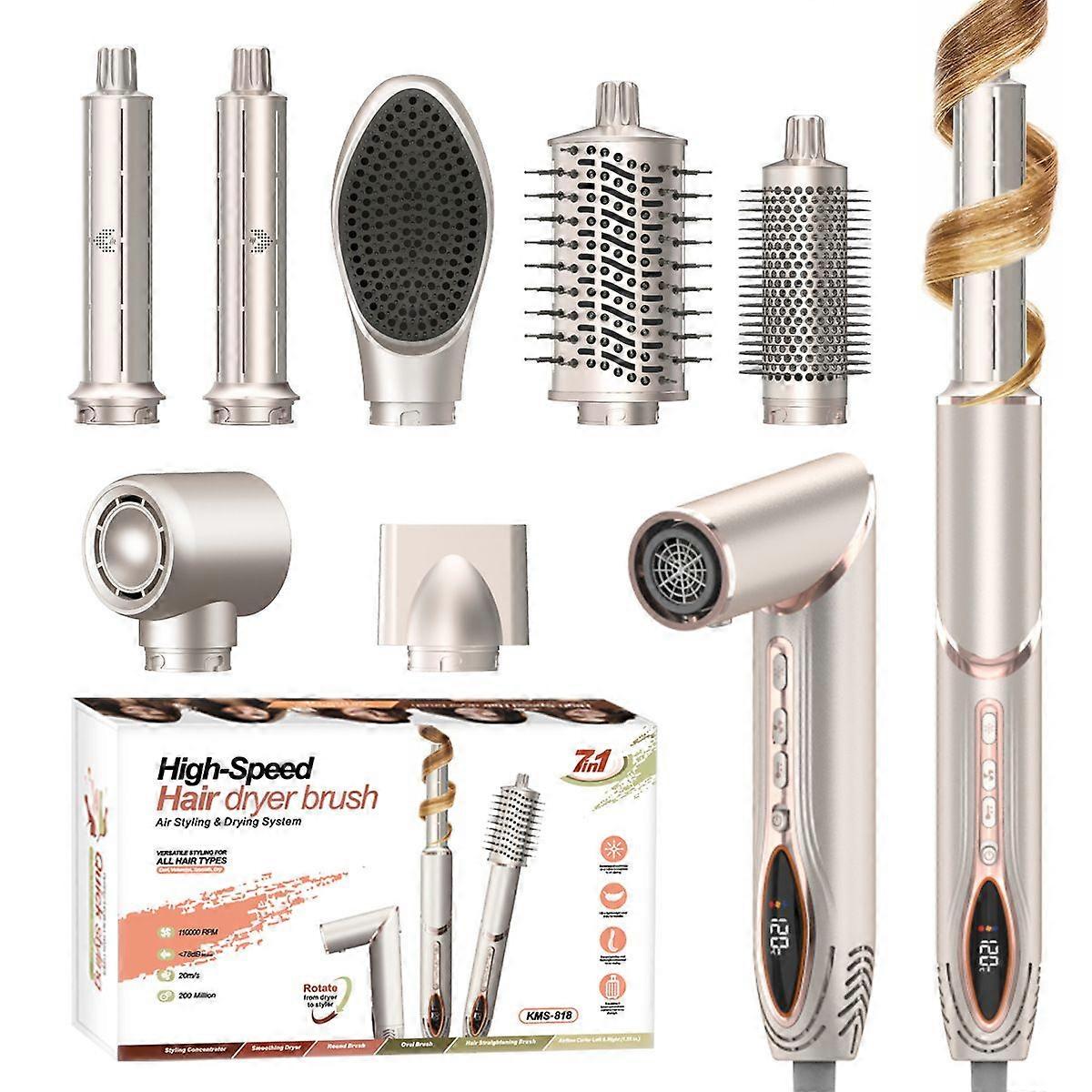 7 IN 1 High Speed Hair Dryer Brush with LCD Display 3 Speed Adjustment Negative Ion Folding Hair Dryer