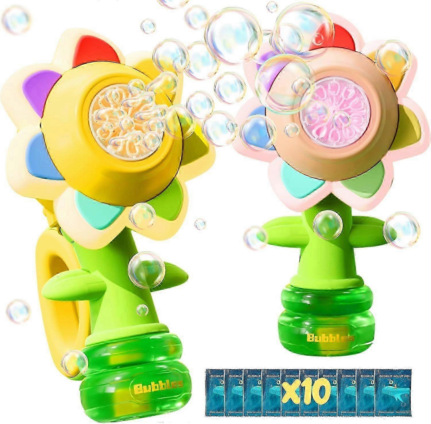 2 Pack Rechargeable Flower Bubble Guns for Kids W/LED Lights & 10 Refill
