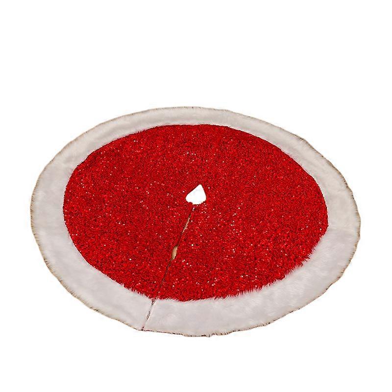 Christmas tree skirts, available in various sizes with sequined plush edges, creating a festive atmosphere