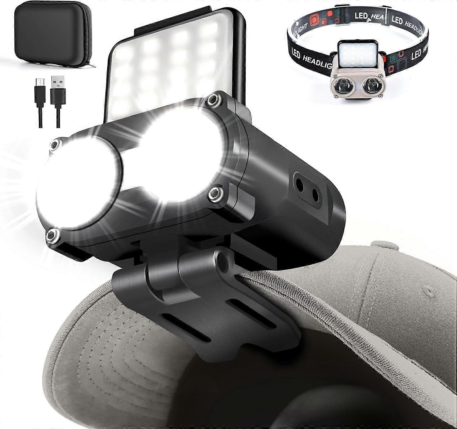 LED Hard Hat Light, 800Lumens Rechargeable Dimmable Clip on Cap Lights, 180Adjustable Flashlight(Black)