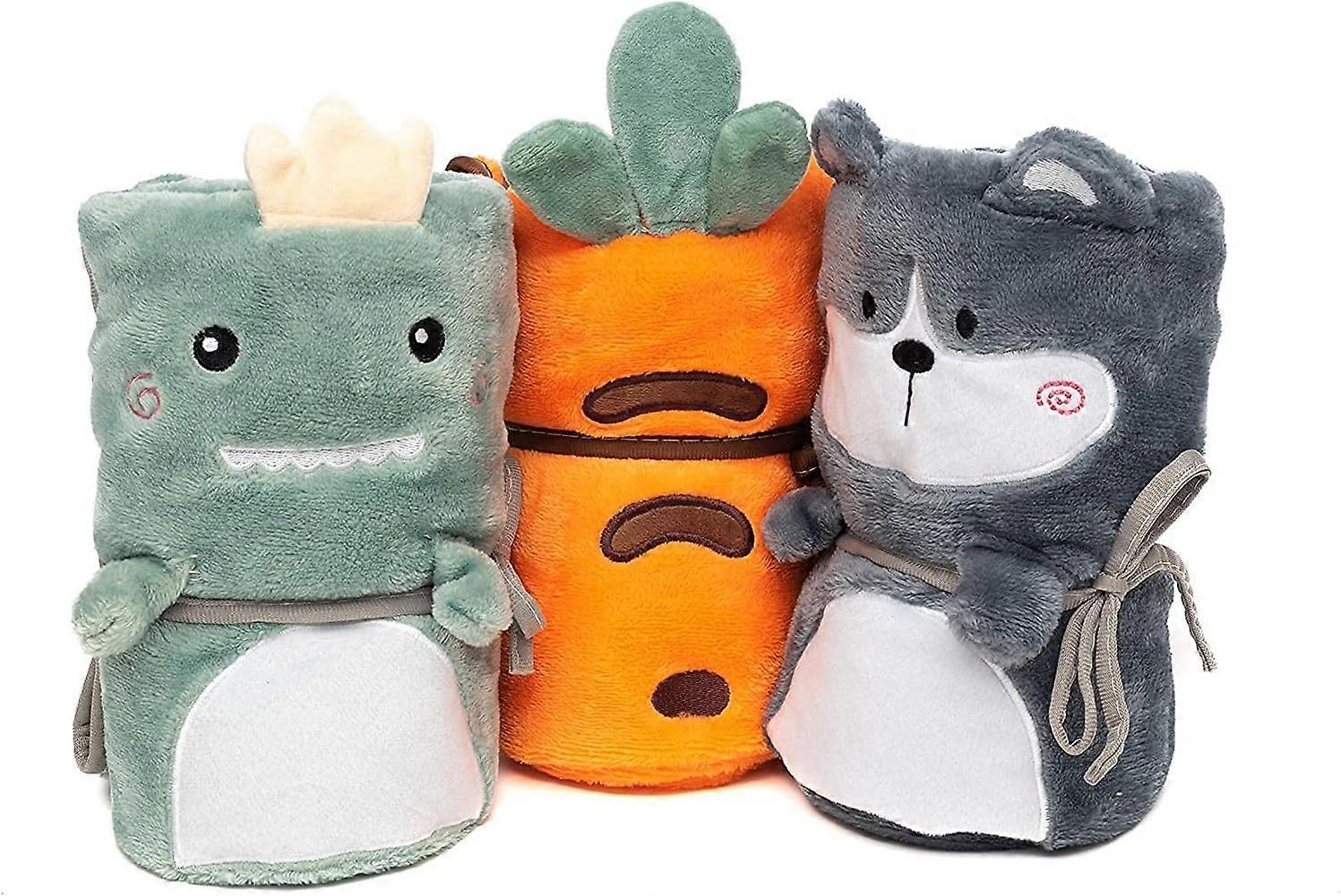 Set of 3 Baby and Toddler Blankets - Soft and Delicate Flannel Blanket - Carrot, Dragon, Puppy Foldable Blanket - Neutral Colors Suitable for Girls a
