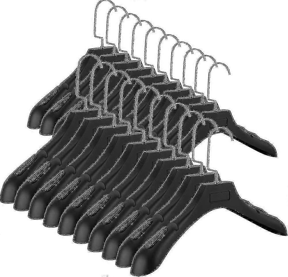 10pc Black Plastic Hangers with Anti-Slip Surface for Wardrobe