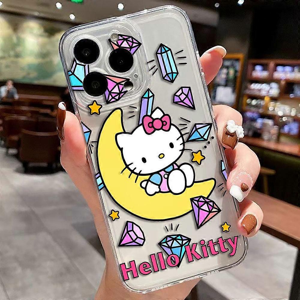 Coque de t��l��phone transparente en TPU, chat de dessin anim�� Hello Kitty, pour iPhone Apple 16 15 14 12 13 11 Pro 8 7 SE Plus X XS Max
