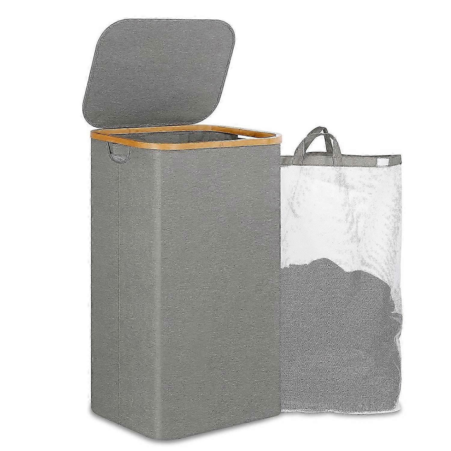 110L Laundry Hamper with Handle and Lid,Collapsible Basket Organizer with Removable Inner Bag for Clothes Toys Grey