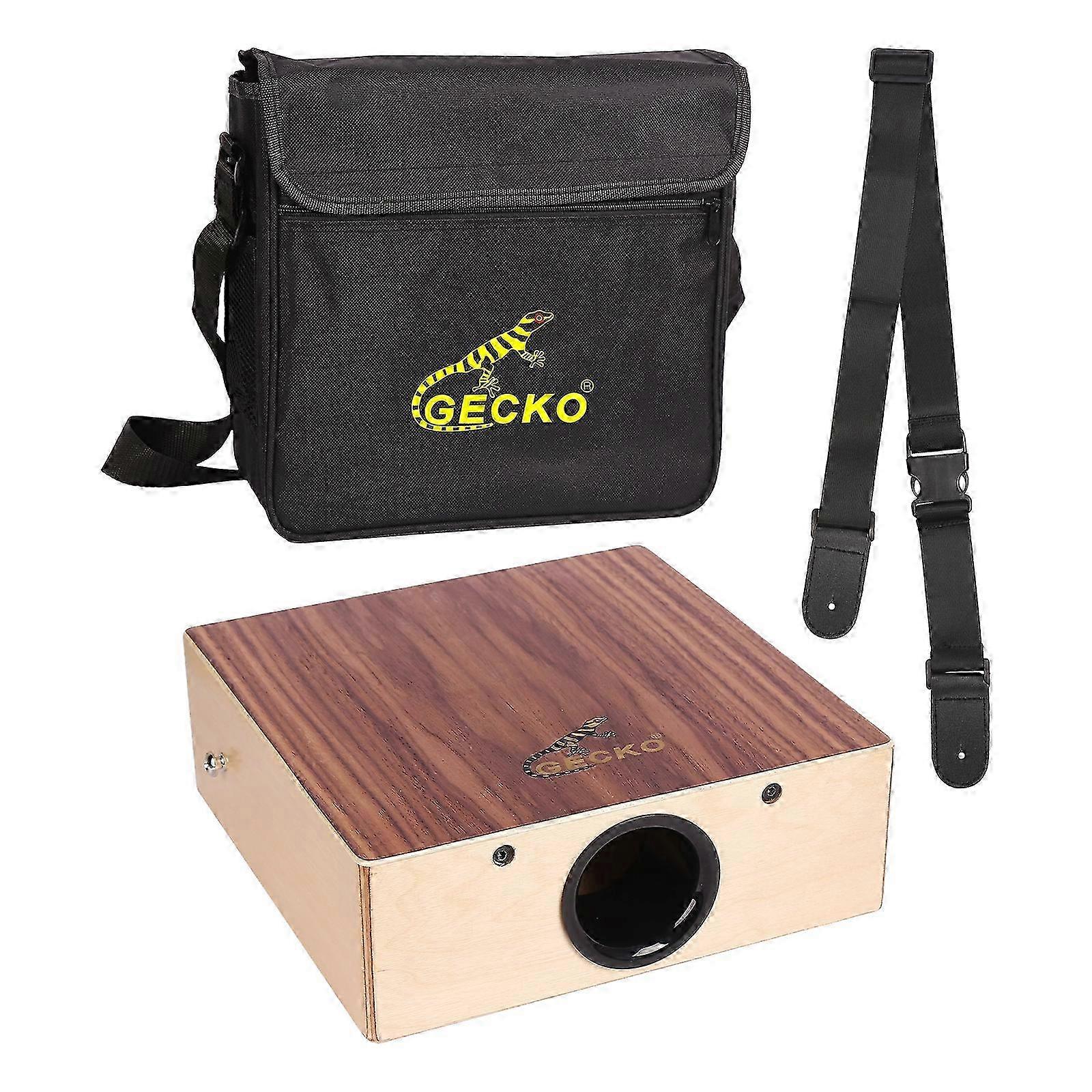 2025 GECKO Cajon Wooden Drum Flat Hand Drum Percussion Instrument with Adjustable Strap Portable Box Drum for Beginners Traveling Party Hand Drums