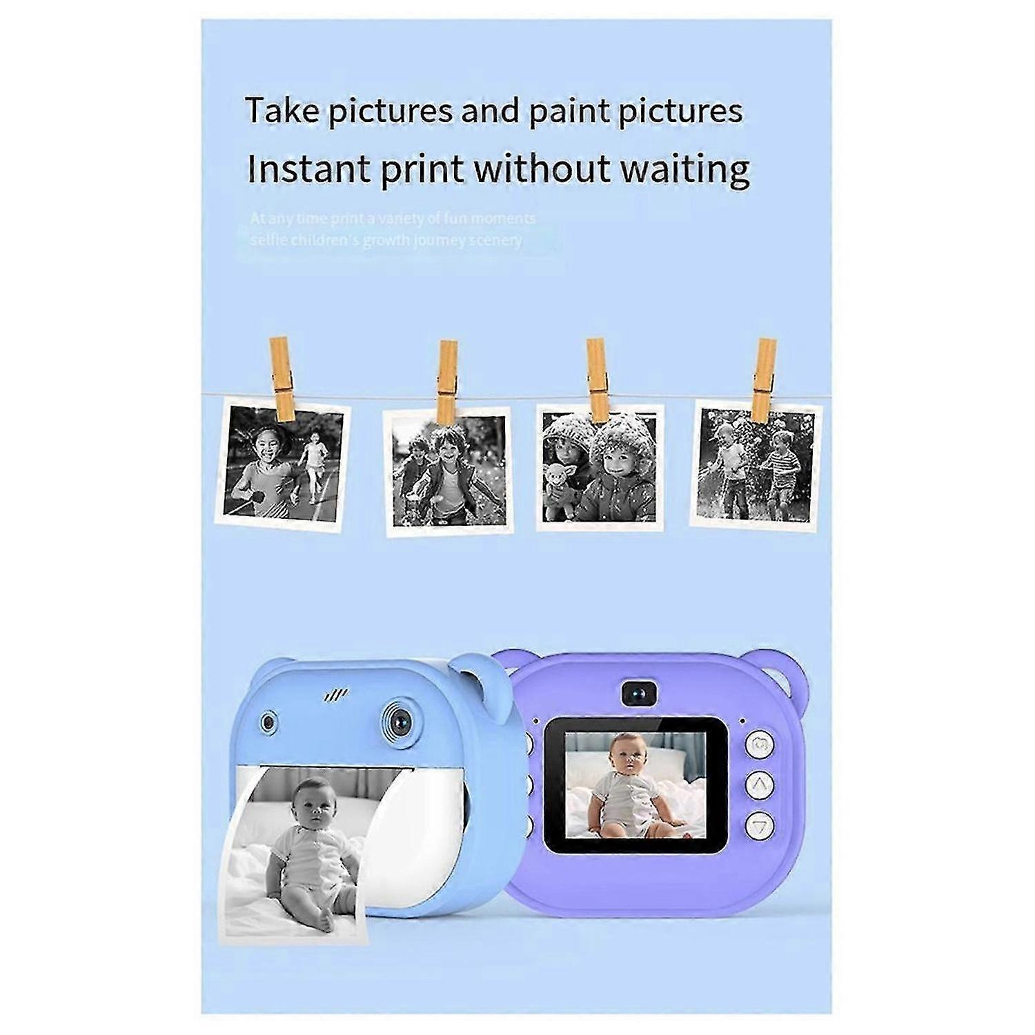 1080P Children Print Camera Dual Camera 240MP One-Touch Printable Camera with 2 Rolls of 57x25mm Print Paper Green