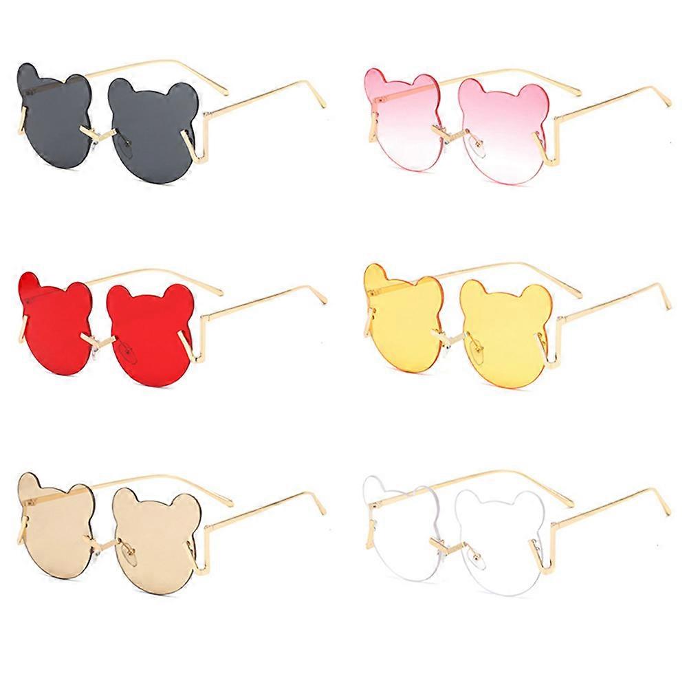 Bear Glasses Rimless Sunglasses for Party Glasses Photo Prop Pink Lens