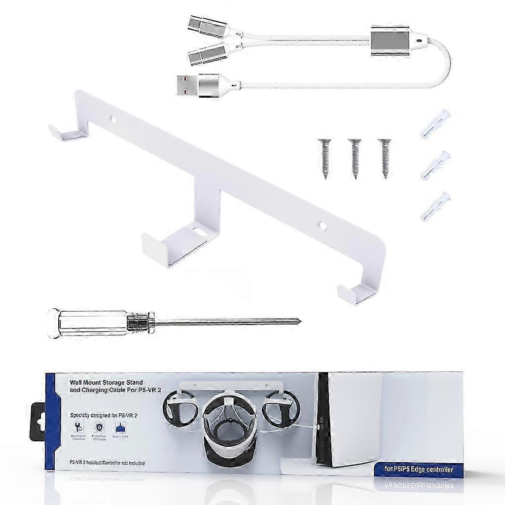 VR Wall Mount for PS VR2 Headset Storage Stand with Charge Cable Screws-2025