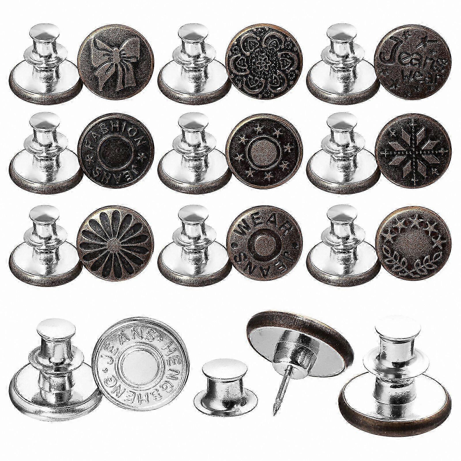 20-Pack Adjustable Waist Buttons for Trousers, Detachable Jean Pins Replacement Kit