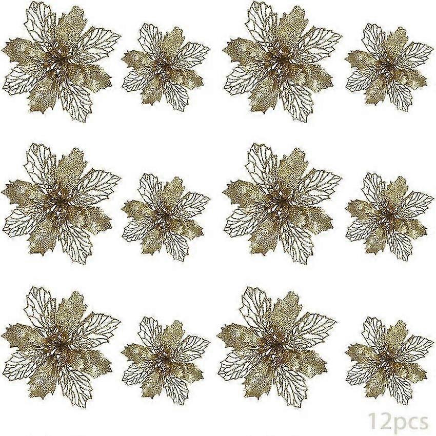 12 stk kunstige julestjerneblomster til juletrepynt