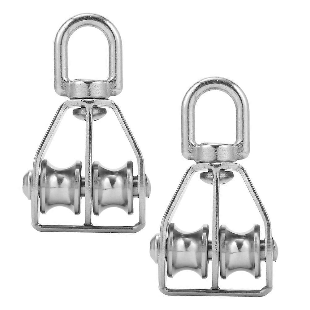 Bearing Lifting Pulley Double Pulley Block for Industrial Use Stainless Steel Silver with Lifting 2Pcs