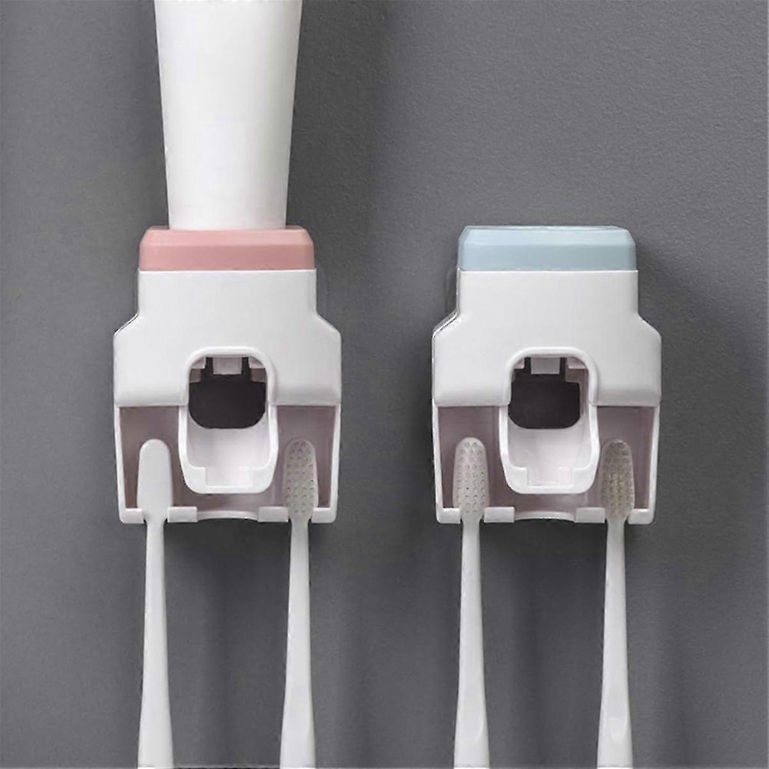 Automatic Toothpaste Squeezer Wall Mounted Punch-Free Rack Pink