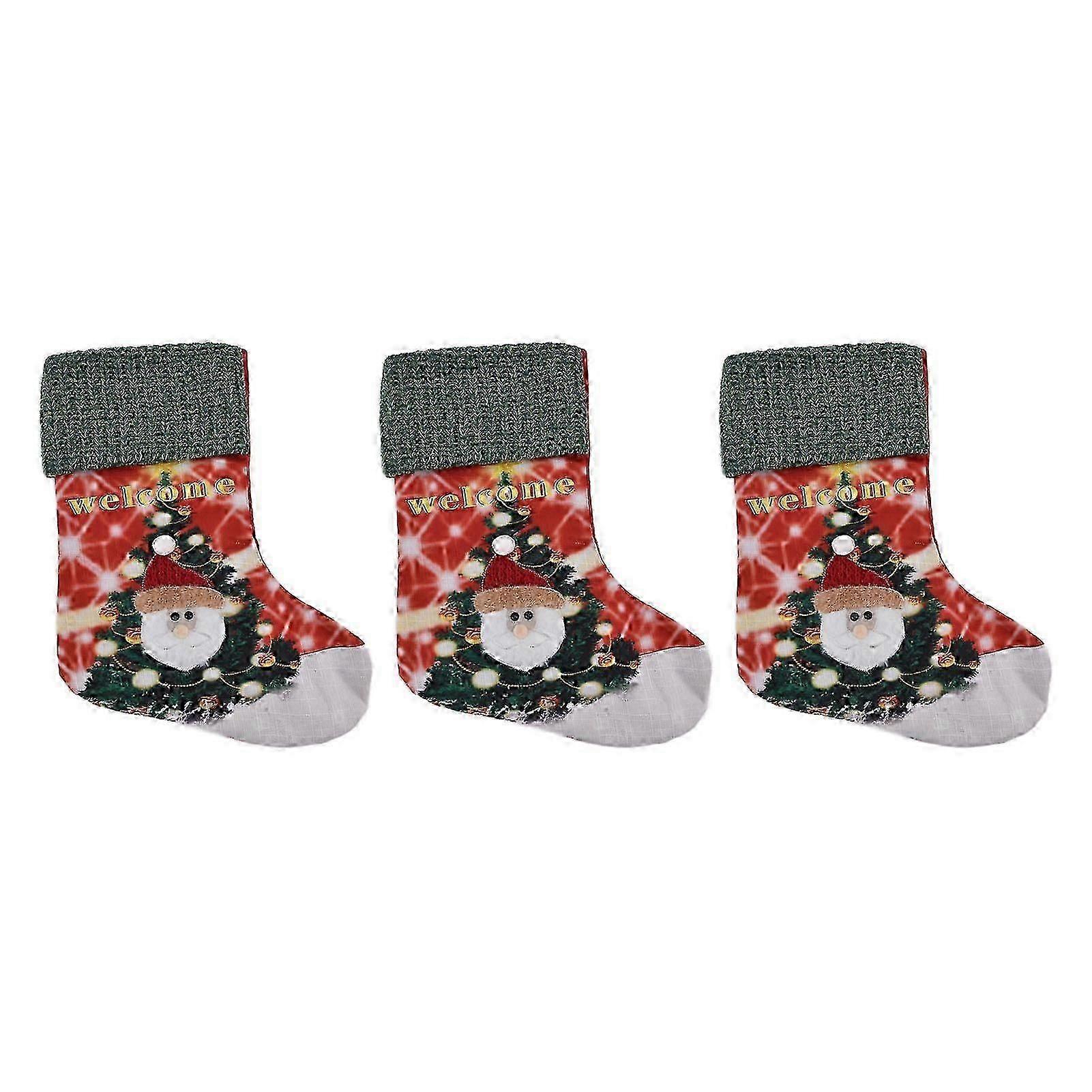 3pcs Flannel Christmas Stocking Large Xmas Stockings Family Hanging Sock Decoration with LED Light