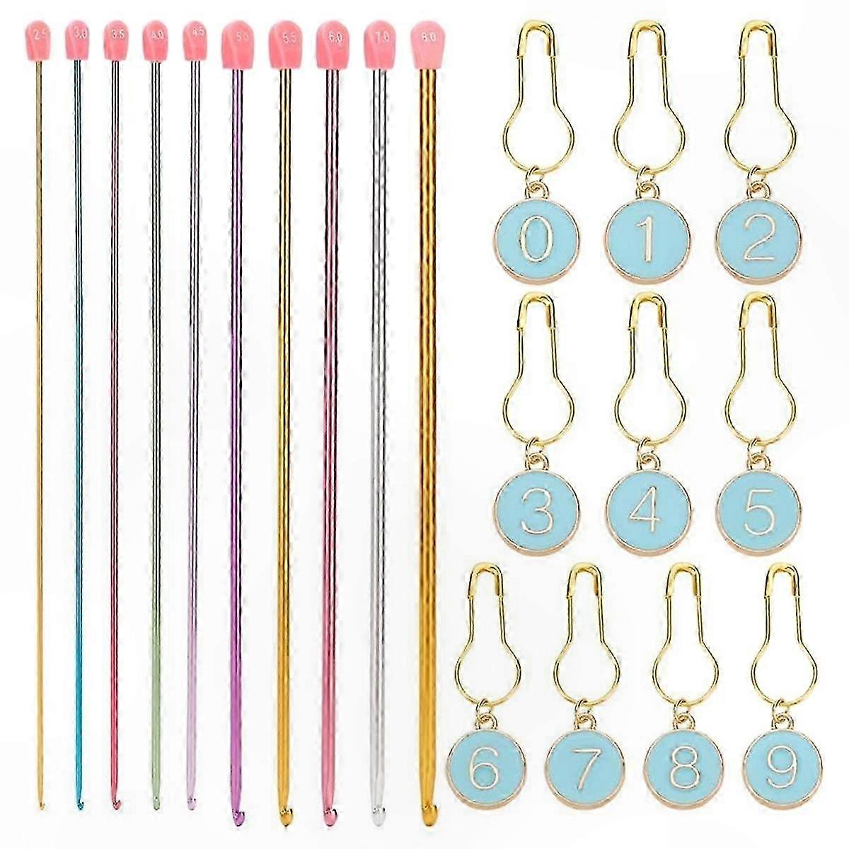 Multicolor Metal Crochet Hooks Set, 20 Pcs Tunisian Crochet Needles with Number Markers, 14 Inch Long Afghan Hooks for Crafting