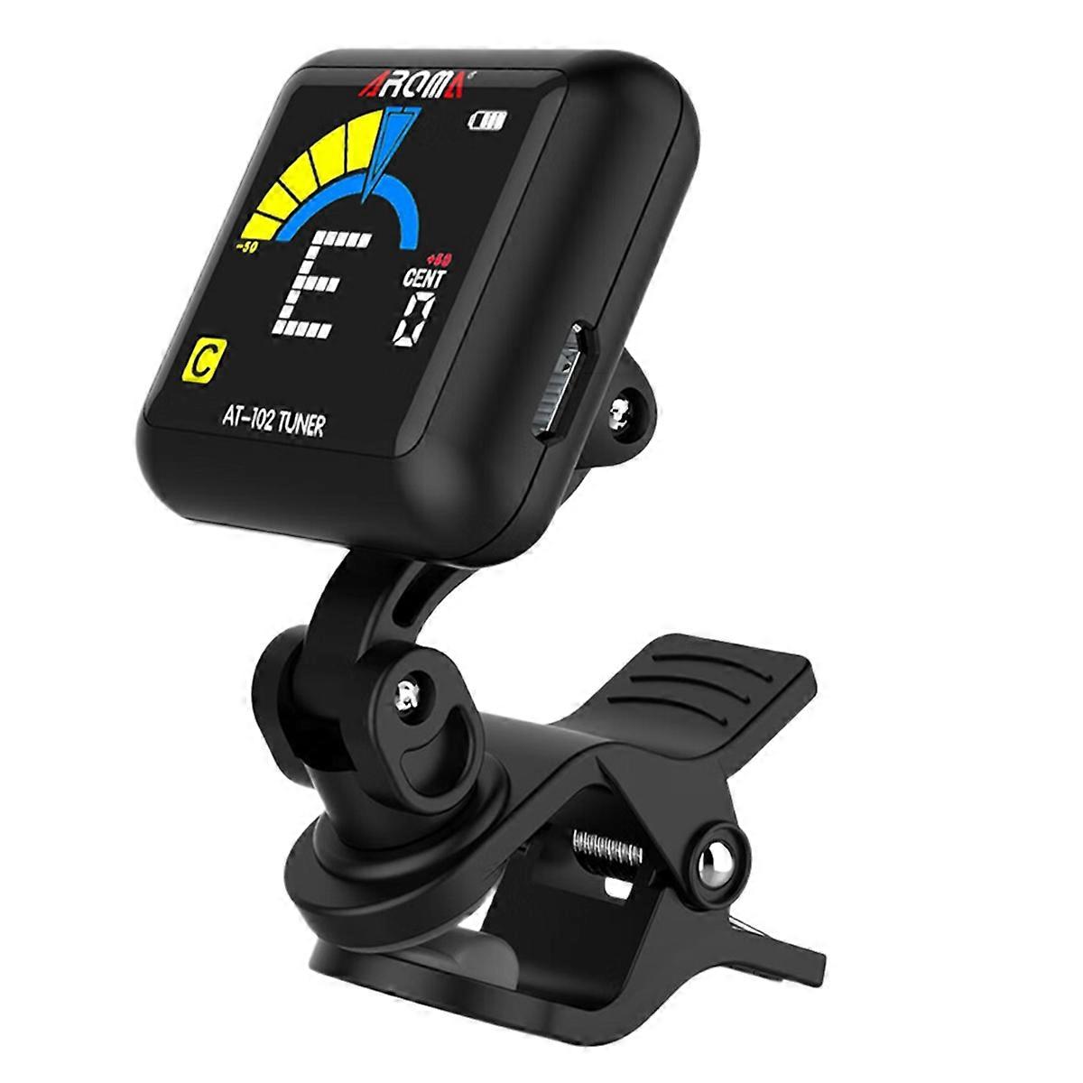 AROMA AT-102 Rechargeable Clip-on Guitar Tuner Color Screen with Built-in Battery USB Cable for Chro