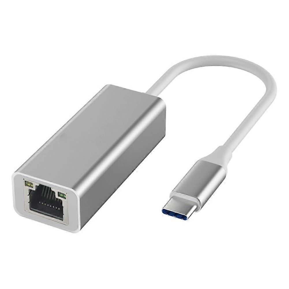 TypeC to Ethernet Adapter RJ45 Interface Converter For All Laptops USBC Network Adapter Silver