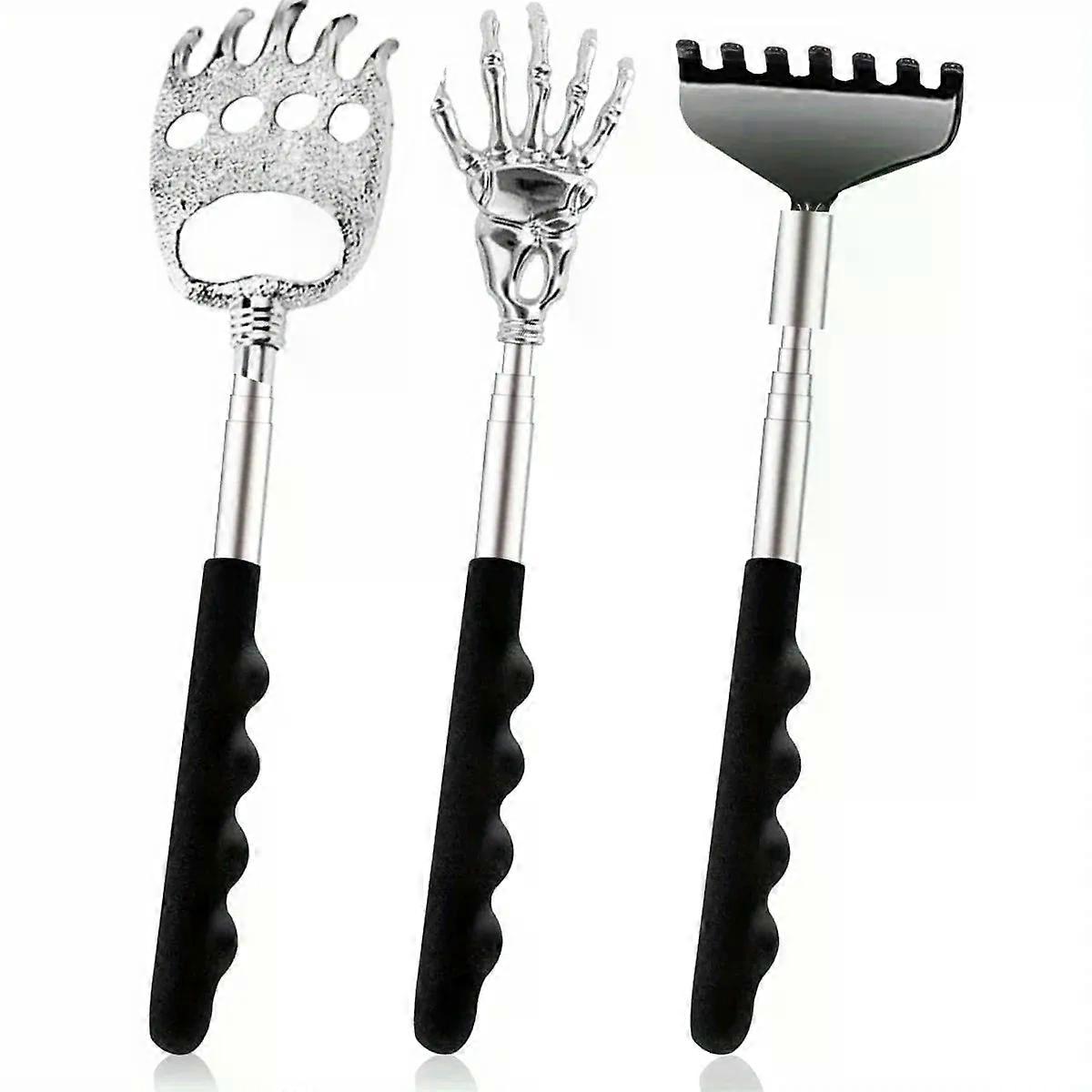 3 Pack Different Back Scratcher Metal Portable Telescoping with PVC Rubber Handles Extendable Back Massager Tool with